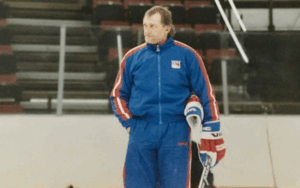Former NHL coach and Legacy Donor Paul Theriault in New York Rangers outfit