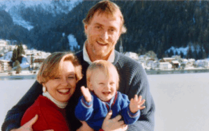 Former NHL coach and Legacy Donor Paul Theriault on the ice with his family